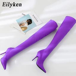 Eilyken Black Thigh High Women Boots Over The Knee Elastic Stretch Sexy Nightclub Shoes Long Zapatillas Mujer