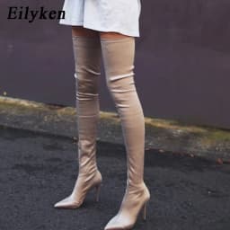 Eilyken Black Thigh High Women Boots Over The Knee Elastic Stretch Sexy Nightclub Shoes Long Zapatillas Mujer