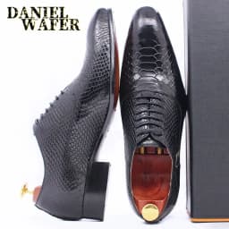 Men's Fashion Dress Leather Shoes Snake Skin Print Classic Lace-Up Oxford Formal in Wine Blue Coffee Black - Pointed Toe