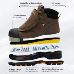 High-Quality Work Boots Men Composite Shoes Genuine Leather Indestructible Shoes Puncture-Proof Safety Shoes Men Boots Security
