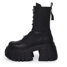 Women Chunky Platform Ankle Boots Gothic High Block Heel Lace Up Combat Boots Side Zipper Mid Calf Motorcycle Punk Shoes 2026