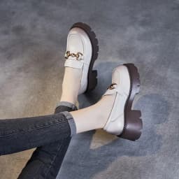 Platform Shoes Spring Summer Genuine Leather Loafers Women's Metal Buckle Single Shoes Elevated Thick Sole Small Leather Shoes