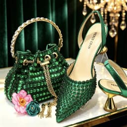 Luxury Wine Red Rhinestone Heels & Bag Set | Crystal Slingback Pumps, Womens Wedding Bridal Evening Prom Party Match Shoes Purse