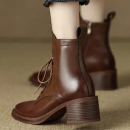 Women's genuine leather lace-up side zip autumn ankle boots casual female punk short motorcycle boots shoes for woman 2025 new