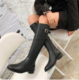 2026 Vintage Femmes Mince Genou-Bottes Mode Ceinture Boucle Chaussures Automne Hiver Talon Bas Dames Moderne Longs Chaussons