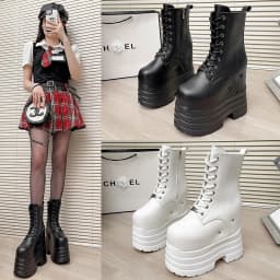 Ultra high heels ~ 24cm height-increasing boots for women,new large-size short boots,thick-soled cosplay height-increasing shoes
