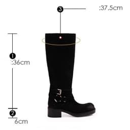 Eilyken Winter Street Style Retro Pleated Knee High Boots Women Designer Round Toe Belt Buckle Square Heels Shoes Botas Mujer