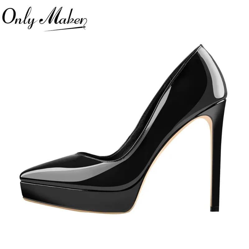 Onlymaker Women Platform Stiletto High Heels Pumps Pointed Toe Slip On Work Party Dress Plus Size Shoes