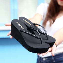 BOREE Women Summer Bling Crystal Slippers Flip Flops Platform Wedges Slipper Vacation Beach Outdoor Sandals femmes chaussures