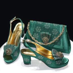 Venus Chan 2024 Italian Design Girly Style Golden Color Wedding Shoes And Bag Full Diamond Decoration Metal Closure Bags