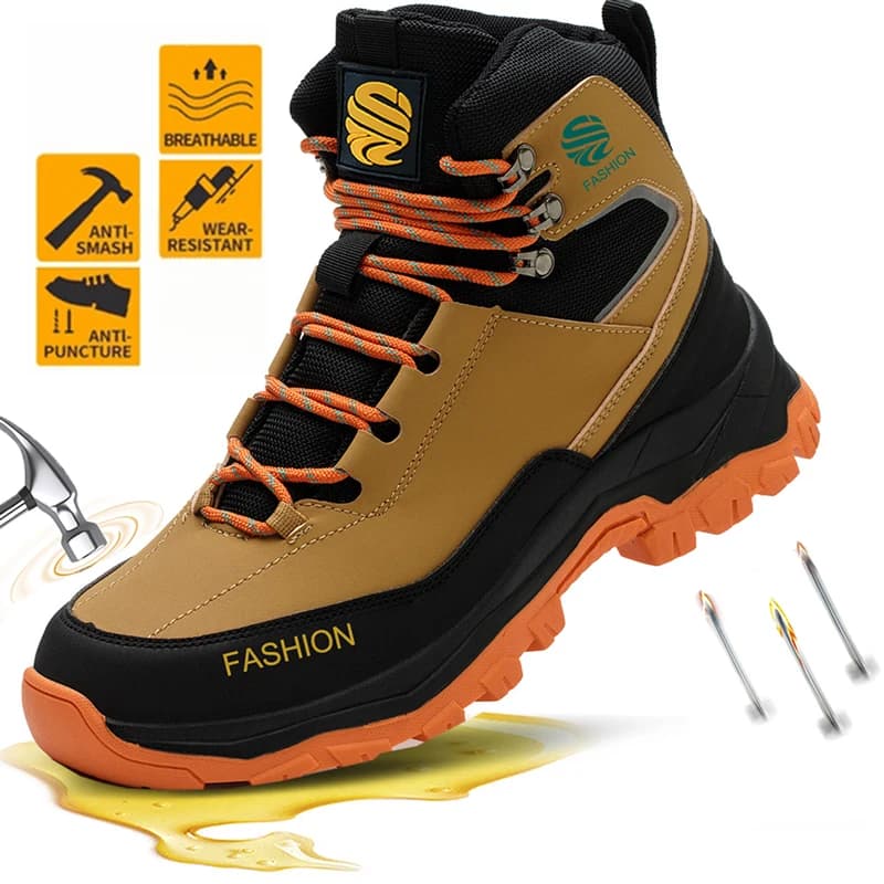Wear Resistant Men's Safety Boots Soft Work Sneakers Anti Impact Anti Piercing Fashion Comfort Outdoor Men's Shoes