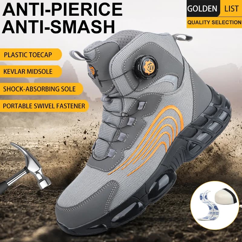 High-top Plastic Toe Cap Kevlar Anti-Smashing and Anti-Puncture Safety Shoes, Work Shoes, Protective Shoes