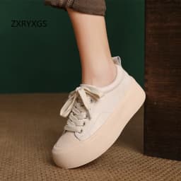 ZXRYXGS Frosted Cowhide Platform Shoes Height Increasing Sneakers 2026 New Lace-up Fashionable Versatile Casual Shoes for Women