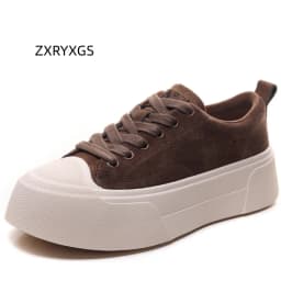 ZXRYXGS Frosted Cowhide Platform Shoes Height Increasing Sneakers 2026 New Lace-up Fashionable Versatile Casual Shoes for Women