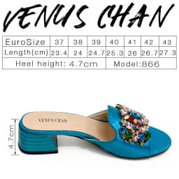 VENUS CHAN Women Colorful Rhinestone Embellished Satin Mules & Handbag Set for Wedding Party Evening Events