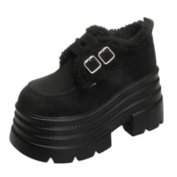 New Winter Chunky Casual Snow Shoes Woman 10CM High Platform Wedge Heels Warm Fur Sneakers Fashion Women Buckle Leather Shoes