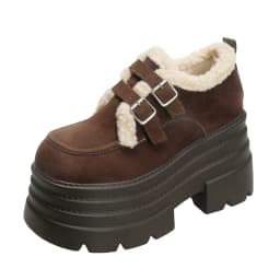 New Winter Chunky Casual Snow Shoes Woman 10CM High Platform Wedge Heels Warm Fur Sneakers Fashion Women Buckle Leather Shoes