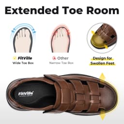 FitVille Men's Closed-Toe Sandals Wide Toe Leather Diabetic Shoes for Men Orthopedic Dress Sandal Velcro Straps Shock-Absorbing