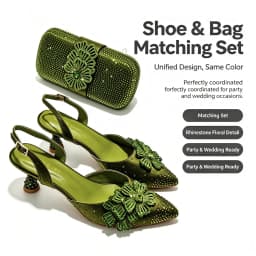 2026 Luxury Olive Green Crystal Heels & Handbag Gift Set, Rhinestone Embellished Women Dress Pumps & Purse for Wedding Party Eve