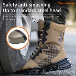 Mens Steel Toe Work Boots High Top Light Breathable Safety Shoes Anti-Smash Anti-Puncture Construction Boots Wear-Resisting Sole