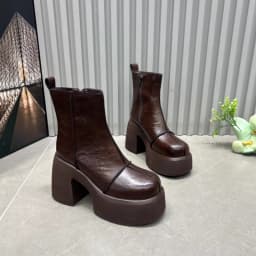 Women's Short Boots Thick Bottom Round Head Winter New Style Heightening Lightweight Shoes Small Short Boots for Short People