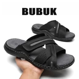 Bubuk Retro Genuine Leather Sandals, Made from Top-Layer Cowhide and Hand-Stitched, Versatile Men's Fashion Slippers for Business and Casual Wear