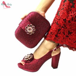 Buckle Strap Sandals Nigerian Women Shoes and Bag Set in Yellow Color with Shinning Crystal Italian Lady Shoes and Bag for Party