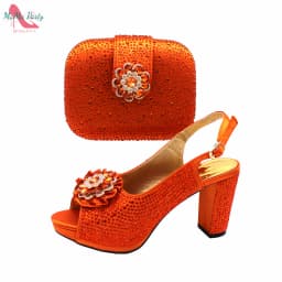 Buckle Strap Sandals Nigerian Women Shoes and Bag Set in Yellow Color with Shinning Crystal Italian Lady Shoes and Bag for Party