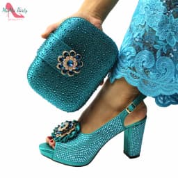 Buckle Strap Sandals Nigerian Women Shoes and Bag Set in Yellow Color with Shinning Crystal Italian Lady Shoes and Bag for Party