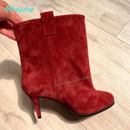 Brown Suede Slip On Ankle Boots Round Toe Thin Heels Elegant Women's Boots Retro Winter Daily Office Fashion Ladies Shoes