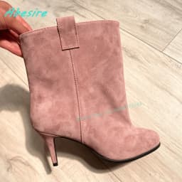 Brown Suede Slip On Ankle Boots Round Toe Thin Heels Elegant Women's Boots Retro Winter Daily Office Fashion Ladies Shoes