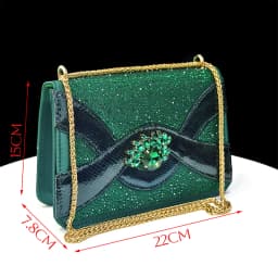 2026 Italian Elegant Green Large Size Women Heels Rhinestone Handbag Set For Wedding Party Bridal Evening Match Accessories