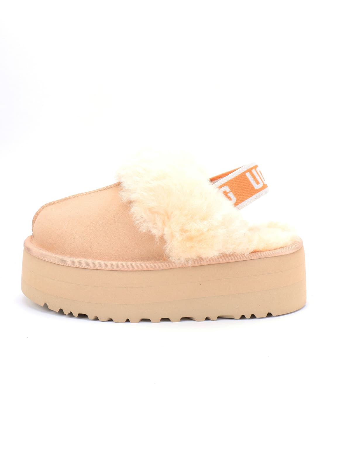 Women Warm Platform Mule Slides, Cow Suede, Real Wool Lining, Light EVA Chunky Sole, Elastic Heel Strap Winter House Slippers