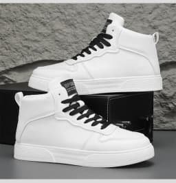 Men's Spring-Autumn New Style High-Top Canvas Shoes Trendy Height-Adding Lace-Up Multi-Functional White Sneakers Flat Shoes Men'