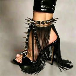 Black Long Rivets Strappy Stiletto Heeled Sandals Cross Ankle Strap Peep Toe Punk High Heels Female Retro Party Nightclub Shoes