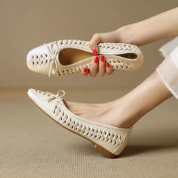 NEW Spring/Autumn Women Pumps Square Toe Low Heel Shoes Genuine Leather Shoes for Women Concise Bow-hnot Weave Slip-on Shoes
