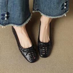 NEW Spring/Autumn Women Pumps Square Toe Low Heel Shoes Genuine Leather Shoes for Women Concise Bow-hnot Weave Slip-on Shoes
