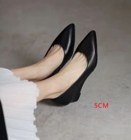 FHC Spring Sheepskin Leather Wedges Shallow Shoes,Women Pumps,High Heels,Slip On,Pointed Toe,Black,Dropship