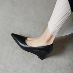 FHC Spring Sheepskin Leather Wedges Shallow Shoes,Women Pumps,High Heels,Slip On,Pointed Toe,Black,Dropship