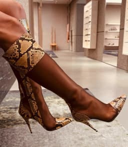 2026 New in Summer Snake-Print Breathable Mesh Boots sexy Pointy Toe High Heels Leather Women's Knee High Boot Designer Shoes