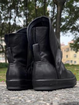 Men High Top Causal Shoes Luxury Pleated Design Genuine Leather Handmade High Quality Short Boots Women Personality Street Shoes