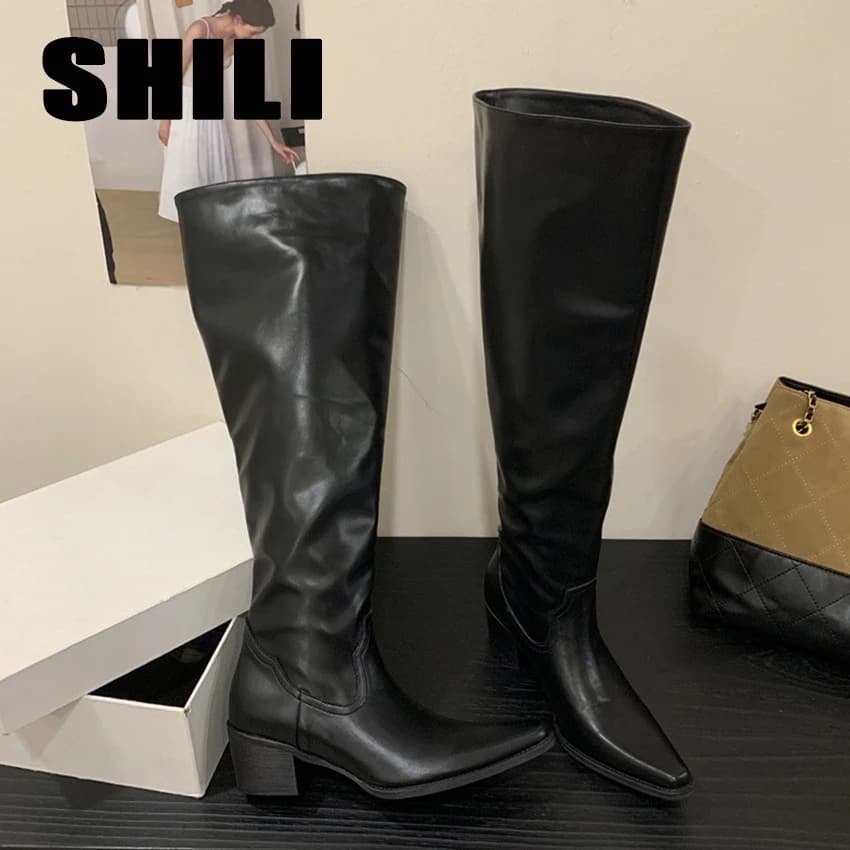 Knee High Riding Long Boots for Woman 2027 New Knight Boots Leather Pointed Toe Female Comfort Casual Boots Botas Zapatos