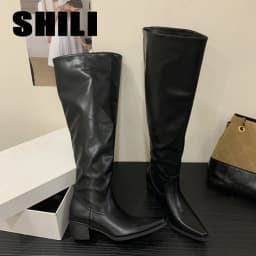 Knee High Riding Long Boots for Woman 2027 New Knight Boots Leather Pointed Toe Female Comfort Casual Boots Botas Zapatos