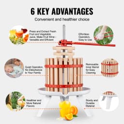 SucceBuy 6-18L Fruit Wine Press Solid Wood Basket 6 or 8 Blocks Manual Juice Maker with Pole Handle Bar for Kitchen and Home