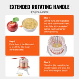 SucceBuy 6-18L Fruit Wine Press Solid Wood Basket 6 or 8 Blocks Manual Juice Maker with Pole Handle Bar for Kitchen and Home