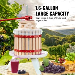 SucceBuy 6-18L Fruit Wine Press Solid Wood Basket 6 or 8 Blocks Manual Juice Maker with Pole Handle Bar for Kitchen and Home