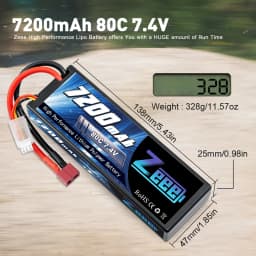 Zeee 2S 7200mAh LiPo Battery 7.4V 80C with Deans Plug for RC Car Truck Buggy Vehicle Losi Slash Helicopters RC Racing Hobby Part