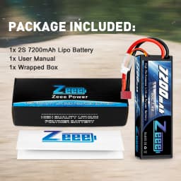 Zeee 2S 7200mAh LiPo Battery 7.4V 80C with Deans Plug for RC Car Truck Buggy Vehicle Losi Slash Helicopters RC Racing Hobby Part