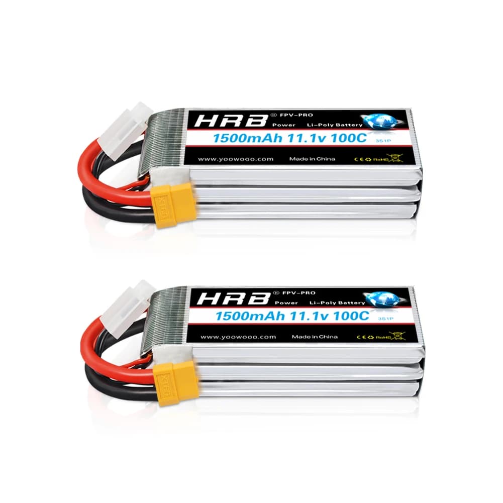 HRB 11.1V 100C 1500mAh 3S RC Lipo Battery with XT60 Plug for FPV Racing Drone Quadcopter Helicopter Airplane RC Boat
