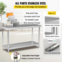 SucceBuy Stainless Steel Prep Table 550lbs Load Capacity Heavy Duty Metal Worktable with Adjustable Undershelf Workstation